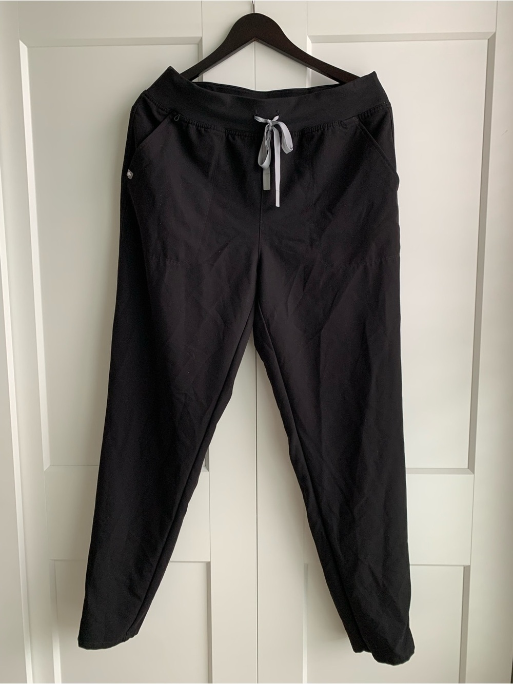 Figs Black Track Joggers with Gray Drawstring